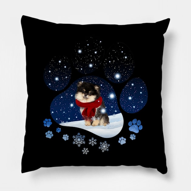 Snow Paw Pomeranian Christmas Winter Holiday Pillow by TATTOO project