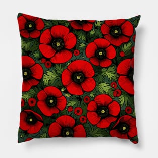 Red Poppy Flower Pillow