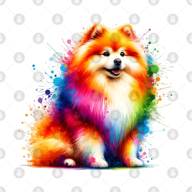 Vibrant Japanese Spitz in Abstract Splash Art Style by ArtRUs