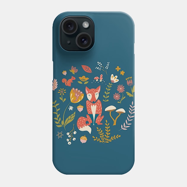 Fall Fox with Flowers Phone Case by latheandquill