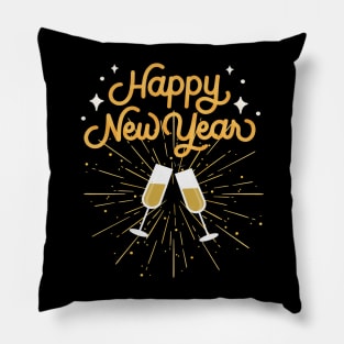 Happy New Year Celebration Cheers Wine Glasses Design Pillow