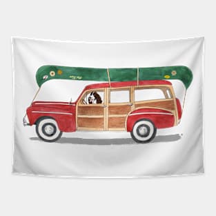 Woody Wagon with Springer Spaniel and Canoe! Tapestry