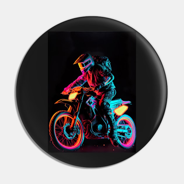 Dirt bike rider - purple and orange neon Pin by KoolArtDistrict