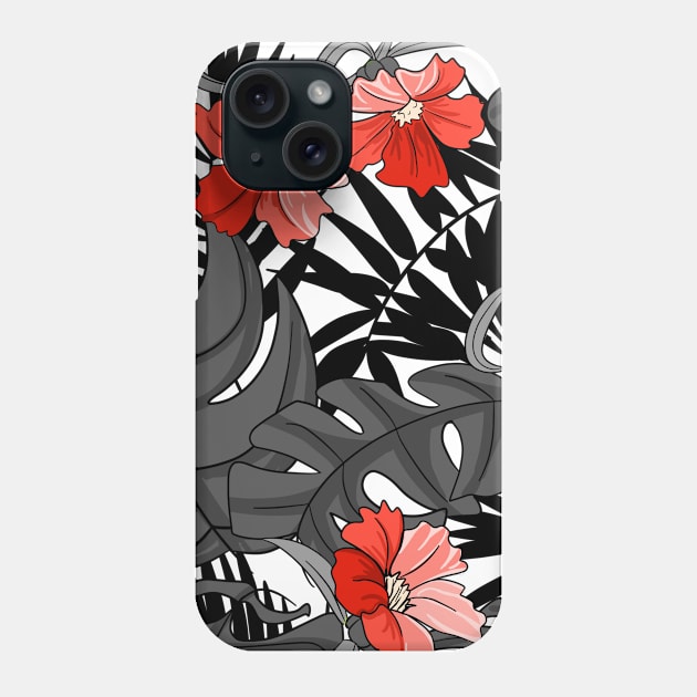 Tropical Wilderness Pattern Black and Red Phone Case by Aelin