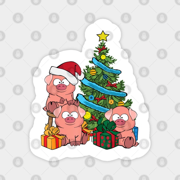 Christmas Tree Pig Lover Farm Animals Kids Swine Pig Magnet by Mitsue Kersting