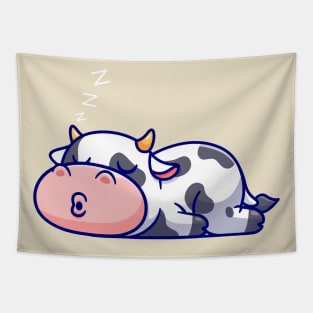 Cute Cow Sleeping Cartoon Tapestry