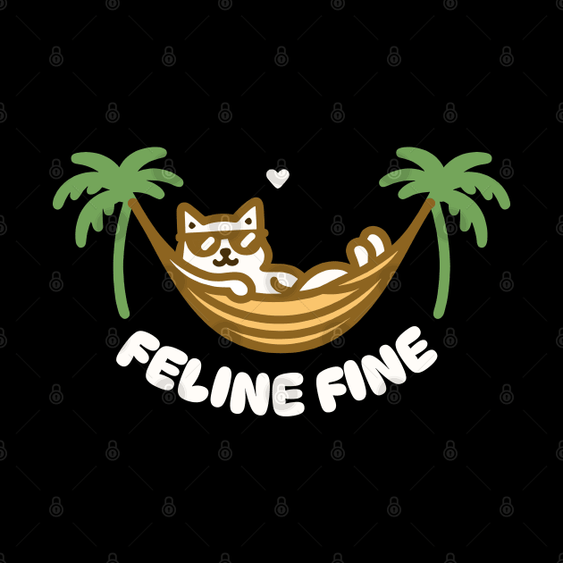 Feline Fine | Cute cat enjoying summer on a beach with feeling fine vibe | Cat Puns by Nora Liak