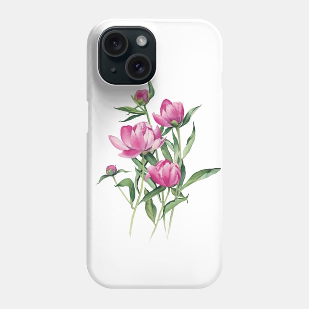 Watercolor peonies illustration Phone Case by InnaPatiutko