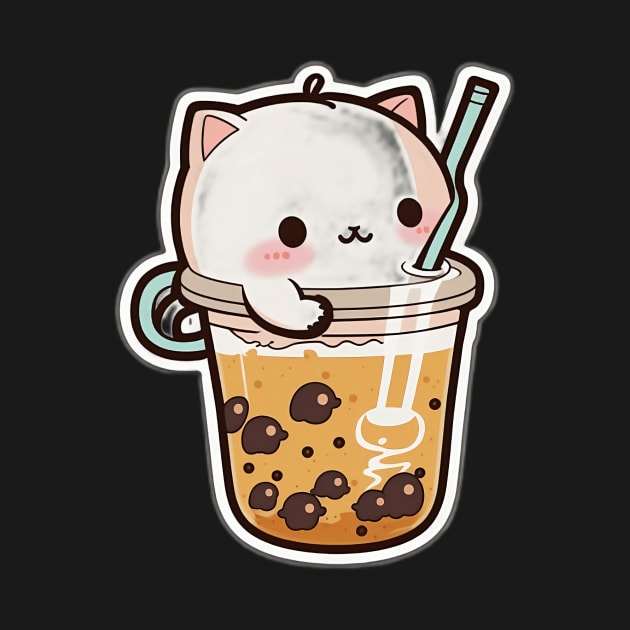 Cute Cat Drinking Bubble Tea Cartoon Boba Drawing by kiddo200