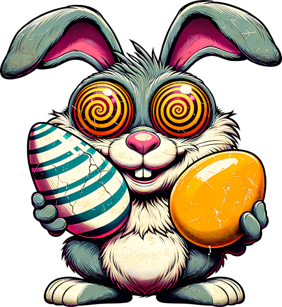 Hypnotic Easter Bunny T-Shirt – Comical Swirly-Eyed Rabbit Tee Kids T-Shirt by Klimek Prints