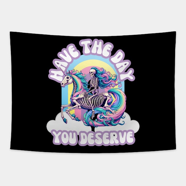 Have the Day You Deserve Pastel Goth Skeleton Unicorn Tapestry by Lavender Celeste