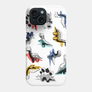 Geometric Dinos // print // non directional design white background multicoloured dinosaurs shadows Phone Case