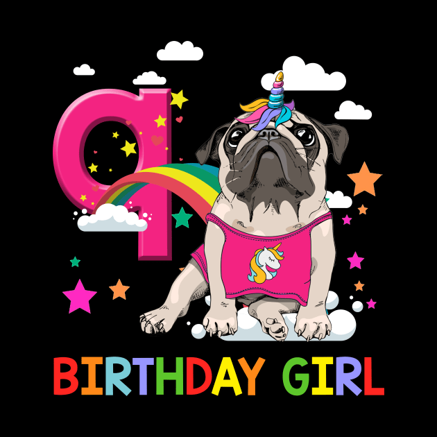 Pug Birthday - 9 Years Old Unicorn Pugicorn Party by martinyualiso