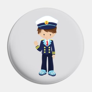 Boat Captain, Skipper, Cute Boy, Brown Hair Pin