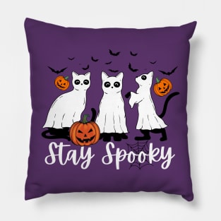 Stay Spooky Halloween Cats Funny Cat Ghost Pumpkin Pillow