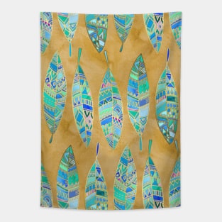 Jeweled Enamel Leaves on Tan Tapestry