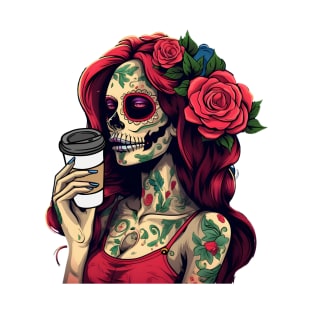 sugar skull coffee, coffee dia de los muertos T-Shirt