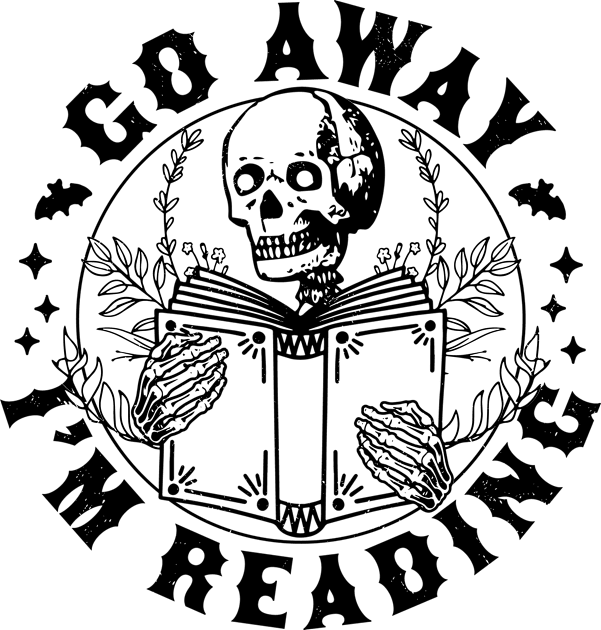 Go Away I'm Reading - Skeleton Reading Book Lover Bookish Kids T-Shirt by OrangeMonkeyArt