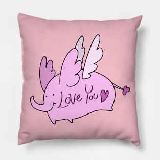 Pink Angel Elephant "Love You" Pillow