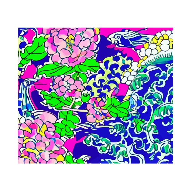 Abstract chinoiserie with pink peonies by SophieClimaArt