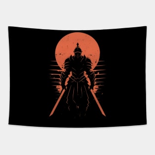 Mediaeval Knight on Red Retro Sunset Tapestry