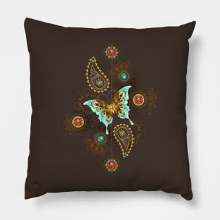 Pattern with Turquoise Butterfly Pillow