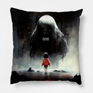 Halloween Boo: The Night the Giant Goblin with Red Eyes Said "Boo" on a Dark Background Pillow