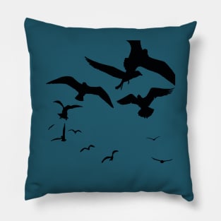 Seagull Bird Flock Scavenging Black Silhouette Pillow