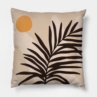 Boho Palm Leaf Sunset Mid Century Abstract Pillow