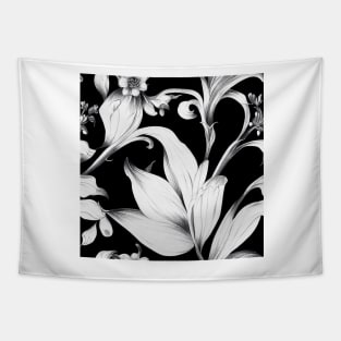 Vintage Floral Cottagecore Romantic Flower Design Black and White Tapestry