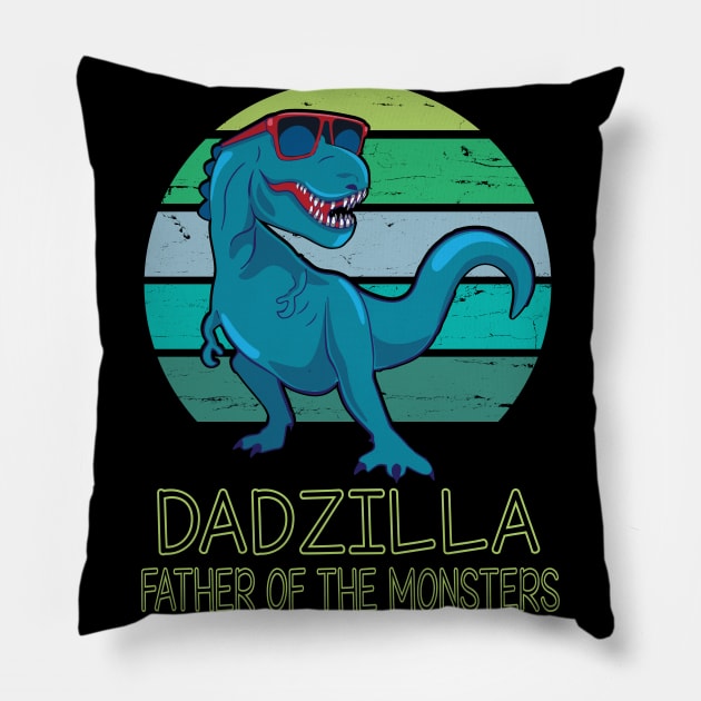 Dadzilla Father Of The Monsters Happy Father Day Dinosaur T-rex Saurus Lover Dad Vintage Retro Pillow by DainaMotteut