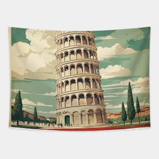 Leaning Tower of Pisa Italy Vintage Tourism Travel Poster Tapestry