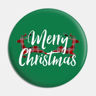 Merry Christmas Plaid Reindeer Pin