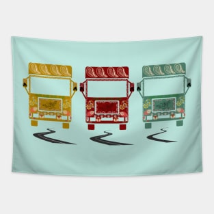 Yellow Red Green truck art motif illustration with paisley design pattern Tapestry