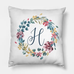 Floral Monogram H Colorful Full Blooms Pillow