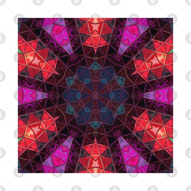 Glass Tile Kaleidoscope Pink Red and Blue by WormholeOrbital