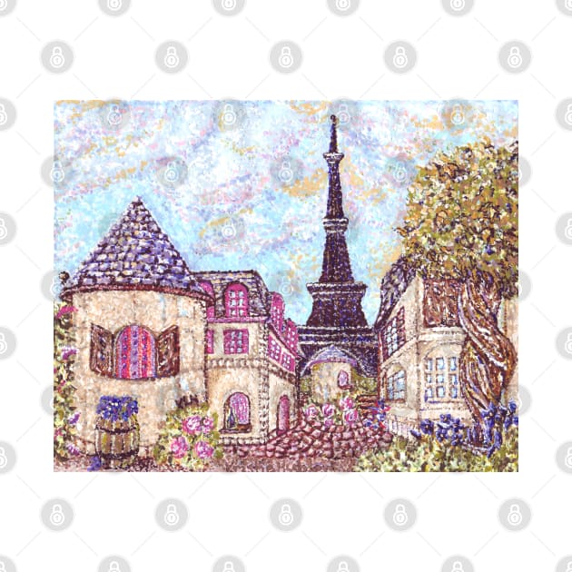 Paris Eiffel Tower Inspired Landscape Pointillism by KristieHubler