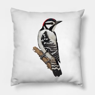 Downy Woodpecker Bird on a Tree Pillow