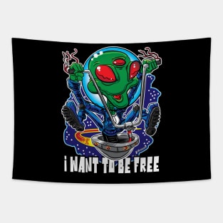 I Want To Be Free Alien UFO with Handlebars Tapestry