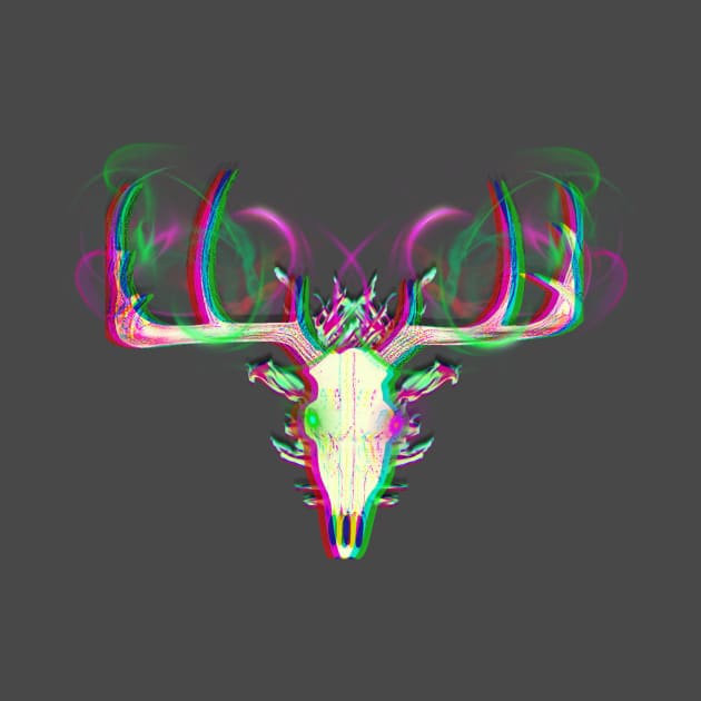 Green and Pink Ghostly Deer Skull Deer Head by Moshimo