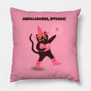 Abracadabra bitches! Cute witchy black cat illustration Pillow