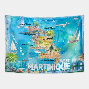 Martinique Illustrated Travel Map With Roads Tapestry