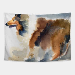 Collie Watercolor Painting - Dog Lover Gifts Tapestry