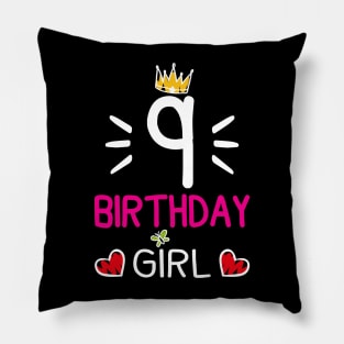 Kids 9th Birthday Girl Crown Princess Pillow