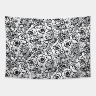 Flowers in Black and White Tapestry