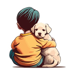 a little child with a cute dog in his arms T-Shirt
