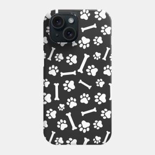 Dog Paw & Bones Seamless Pattern - Inverted Black & White Phone Case