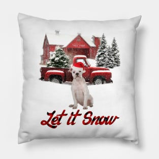 American Bulldog Let It Snow Tree Farm Red Truck Christmas Pillow