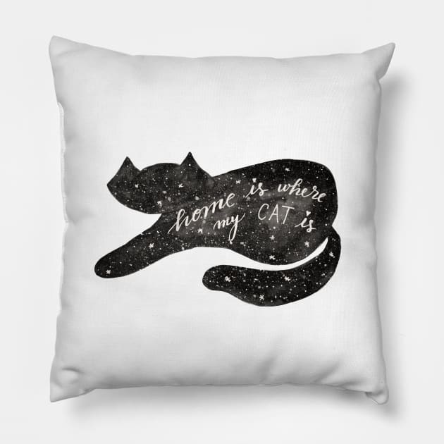 Watercolor galaxy cat - black and white Pillow by wackapacka