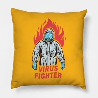 Virus Fighter on Hazmat Suits Pillow